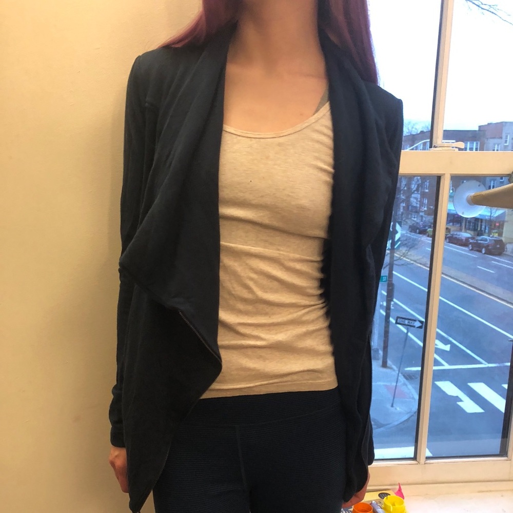 H by Bordeaux blue asymmetrical zip jacket